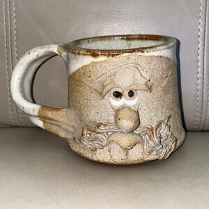 Vintage Golden Age Pottery 3D Face Mug Handcrafted Stoneware Mustache Coffee Cup